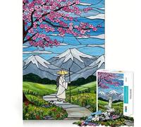 Stained Glass Landscape with Traveler 1000 Piece Jigsaw Puzzle for Adults Think Smart Toy Indoor Fun Smooth Cut Santa Wish Pick 38x52cm