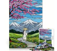 Stained Glass Landscape with Traveler Hard Jigsaw Puzzle for Adults 1000 Pieces Boost Recall Calm Escape Tight Edge 38x26cm