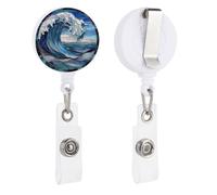 Stained Glass Large Curling Wave Rising Retractable Badge Holder Reel Clip ID Card Holder for Doctor Nurse Student Office Worker