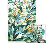 Stained Glass Leaves Adults Puzzles 1000 Piece Jigsaws Brain Teaser Home Pastime Image Assembly Memorable Gift 38x26cm