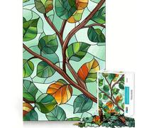 Stained Glass Leaves And Branches Jigsaw Puzzles for Adults 1000 Pieces Mental Logic Toy Gentle Relax Firm Cut Santa Wish List 38x52cm