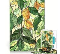 Stained Glass Leaves Pattern 1000 Piece Jigsaw Puzzle for Adults Brain Challenge Toy Group Play Clear Cut Lovely Present 38x52cm