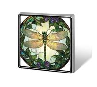 Stained Glass Light Green Dragonfly Flowers Unisex Brooches & Pins Square Lightweight Lapel Badge Jewelry for Clothing Shawl Hat