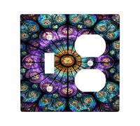 Stained Glass Light Switch Cover Plates/Outlet Covers, Colorful Floral Patterns for Home Décor, Thermoplastic Wall Plates, Standard Size Toggle Duplex