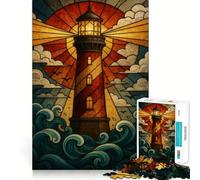 Stained Glass Lighthouse 1000 Piece Jigsaw Puzzle for Adults Brain Challenge Toy Group Play Clear Cut Lovely Present 38x26cm