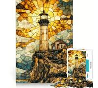 Stained Glass Lighthouse 1000 Piece Jigsaw Puzzles for Adults Jigsaw Strong Logic Toy Group Play Clear Edge Perfect Present 38x26cm
