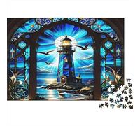 Stained Glass Lighthouse 1000 Piece Stained Glass Lighthouse Scene Jigsaw Puzzles for Adults And Kids Challenging Games 1000 Pieces Fun, Challenging & Brainteasing Adults Birthday Gifts 38x26cm/1000pc