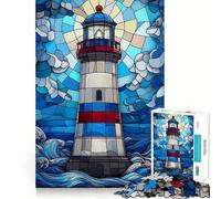 Stained Glass Lighthouse 1000 Pieces Jigsaw Puzzles for Adults Thought Toy Calming Play Precise Edge Heartfelt Gift 50x75cm
