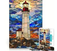 Stained Glass Lighthouse 1000 Pieces Jigsaw Puzzles for Teenagers Recall Upgrade Relaxing Fun Clear Cut Seasonal Gift 38x52cm