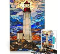 Stained Glass Lighthouse Adults Puzzles 1000 Piece Jigsaws Reason Skill Toy Slow Enjoy Exact Cut Art Collection Piece 38x26cm