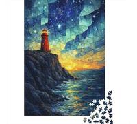 Stained Glass Lighthouse at Sunset Jigsaw Puzzle 1000 Pieces, Historic Square Architecture, Thick Cardboard Pieces, Birthday Gift for Home Décor Fans, Paper Board, 38x26cm/1000pcs