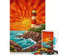 Stained Glass Lighthouse Coastal Scene 1000 Piece Jigsaw Puzzles for Adults Jigsaw Strong Logic Toy Group Play Clear Edge Perfect Present 50x75cm