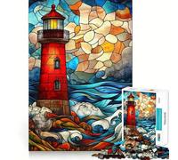 Stained Glass Lighthouse Hard Jigsaw Puzzle for Adults 1000 Pieces Recall Upgrade Gentle Relax Clear Cut Unique Gift 38x52cm