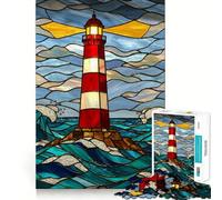 Stained Glass Lighthouse Jigsaw Puzzles 1000 Piece for Teenagers Mind Skill Toy Cozy Relax Design Assembly Thoughtful Gift 38x26cm