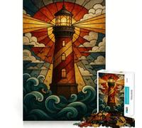 Stained Glass Lighthouse Jigsaw Puzzles 1000 Pieces for Teenagers Mind Skill Toy Casual Fun Design Assembly Stylish Gift 50x75cm