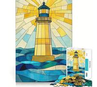 Stained Glass Lighthouse Jigsaw Puzzles 1000 Pieces for Teenagers Thought Toy Shared Fun Precise Edge Santa Wish Item 50x75cm