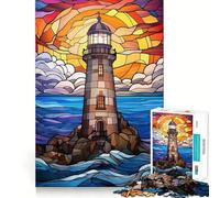 Stained Glass Lighthouse Jigsaw Puzzles for Adults 1000 Pieces Pure Logic Toy Stress Free Sharp Cut Santa Wish Item 38x52cm