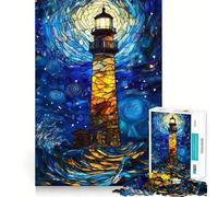 Stained Glass Lighthouse Jigsaw Puzzles for Adults1000 Pieces Smart Toy Soothing Play Accurate Cut Art Collectible 38x26cm
