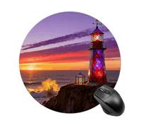 Stained Glass Lighthouse Mouse Pad Round Laptop Mouse Mat Cute Computer Mousepad Keyboard Pad Non-Slip Desk Pads for Gaming Office Work Home