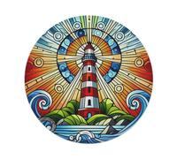 Stained Glass Lighthouse Ocean Waves Metal Tin Sign
