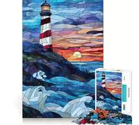 Stained Glass Lighthouse Sunset 1000 Piece Jigsaw Puzzle for Teenagers Brain Challenge Toy Relax Time Precise Cut Art Display 50x75cm