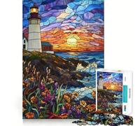Stained Glass Lighthouse Sunset Adults Puzzles 1000 Piece Jigsaws Reason Skill Toy Slow Enjoy Exact Cut Art Collection Piece 38x52cm