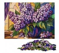 Stained Glass Lilac Flowers Adult Wooden Jigsaw, 1000 Pieces | Shared puzzle time - a simple way to organise the image over several sessions.