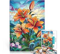 Stained Glass LiliesJigsaws 1000 Pieces for Adults Stress Reliever Difficult Challenge is ideal as gifts for the whole family 38x26cm