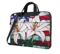 Stained Glass Lilly Flower American Flag Laptop Bag Laptop Case 15.6 Inch Computer Bags Padded Sleeve Cover For Women Men