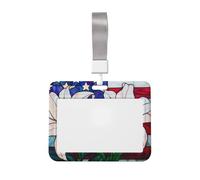Stained Glass Lilly Flower American Flag Sliding Id Badge Holder Hard Plastic Work Card Case Name Tag Protector for Nurses Office