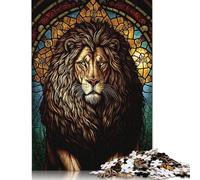 Stained Glass Lion Art 1 Puzzles for Adults 500 Puzzles Wood Puzzle Jigsaws for Adults Teenagers Teenager Man Woman Gift 500pcs (52x38cm)