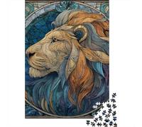 Stained Glass Lion Art Print Jigsaw Puzzles Puzzle for Adults Kids. 1000 Pieces Whimsical Challenge Toy Educational Games Home Decoration for Adults& Kids Age 14 Years Up 38x26cm/1000pcs