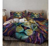 Stained Glass Lion Head Duvet Cover, Abstract Animal Portrait Microfiber Duvet Cover 2 Pieces Ultrasoft Quilt Covers Bedding Sets with Zipper Closure, Single Size