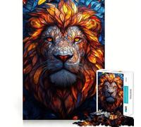 Stained Glass Lion Jigsaw Puzzles 1000 Pieces for Adults Boost Recall Relax Mind Accurate Edge Santa Wish List 38x26cm