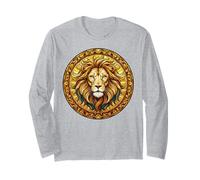 Stained Glass Lion Leo Cathedral Geometric Mosaic Long Sleeve T-Shirt