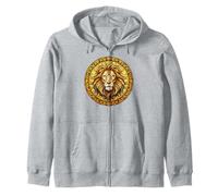 Stained Glass Lion Leo Cathedral Geometric Mosaic Zip Hoodie