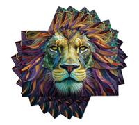 Stained Glass Lion Placemats Set of 4, 45x30cm Abstract Animal Portrait Washable Placemats for Kitchen Table Party Decor, Colored