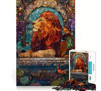 Stained Glass Lion with Birds Jigsaw Puzzles for Teenagers 1000 Piece Mind Skill Toy Simple Fun Design Assembly Memorable Gift 38x26cm