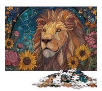 Stained Glass Lion with Flowers Jigsaw Puzzles 1000 Pieces for Adults | Puzzles | 1000 Piece Puzzle Educational Games Home Decoration Puzzle 1000pcs (75x50cm)