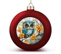Stained Glass Little Owl Christmas Ball Ornaments Shatterproof Hanging Xmas Balls for Christmas Tree Decoration Red Xmas Tree Balls for Holiday Wedding Party