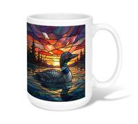 Stained Glass Loon Sunset Art Ceramic Coffee Mug 15oz