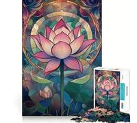 Stained Glass Lotus 1000 Pieces Jigsaw Puzzles for Teenagers Boost Memory Stress Release Premium Cut Cherished Gift 38x52cm