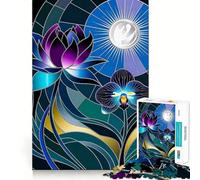 Stained Glass Lotus And Orchid in Moonlight Adults Puzzles 1000 Piece Jigsaws Reason Skill Toy Slow Enjoy Exact Cut Art Collection Piece 50x75cm