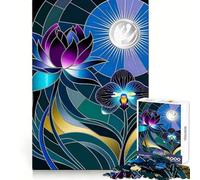 Stained Glass Lotus And Orchid in Moonlight Jigsaw Puzzles 1000 Pieces for Adults Boost Recall Relax Mind Accurate Edge Santa Wish List 38x52cm