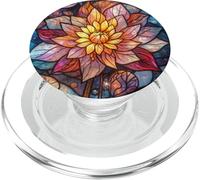 Stained Glass Lotus Flower Cosmic Celestial Mosaic Floral PopSockets PopGrip for MagSafe