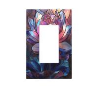 Stained Glass Lotus Pink Light Switch Wall Plate Faceplate Cover Single Rocker 1 Gang Decorator Outlet Receptacle Covers for Home Kitchen Room Bathroom Decor