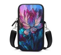 Stained Glass Lotus Pink White Blue Crossbody Mobile Phone Bag Smartphone Bag With Adjustable Strap