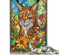 Stained Glass Lynx Puzzle Jigsaws 1000 Pieces for Adults Wooden Puzzle Adult Jigsaw Puzzle Family Puzzle Game 1000pcs (75x50cm)