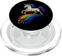 Stained Glass Magical Unicorn Leaping Over Mosaic Rainbow PopSockets PopGrip for MagSafe