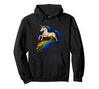 Stained Glass Magical Unicorn Leaping Over Mosaic Rainbow Pullover Hoodie